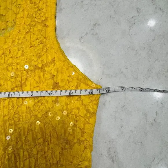 bebe Lace Sequin Tank Top Yellow Women's Large Y2K McBling Floral Clubwear 2000s - Picture 14 of 16